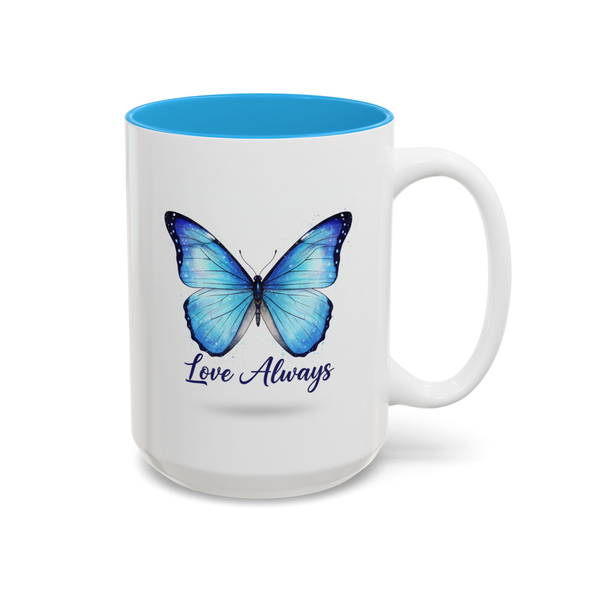 Blue Butterfly Accent Mug — Inspirational 'Love' Ceramic Coffee Cup (15oz) - Image 8