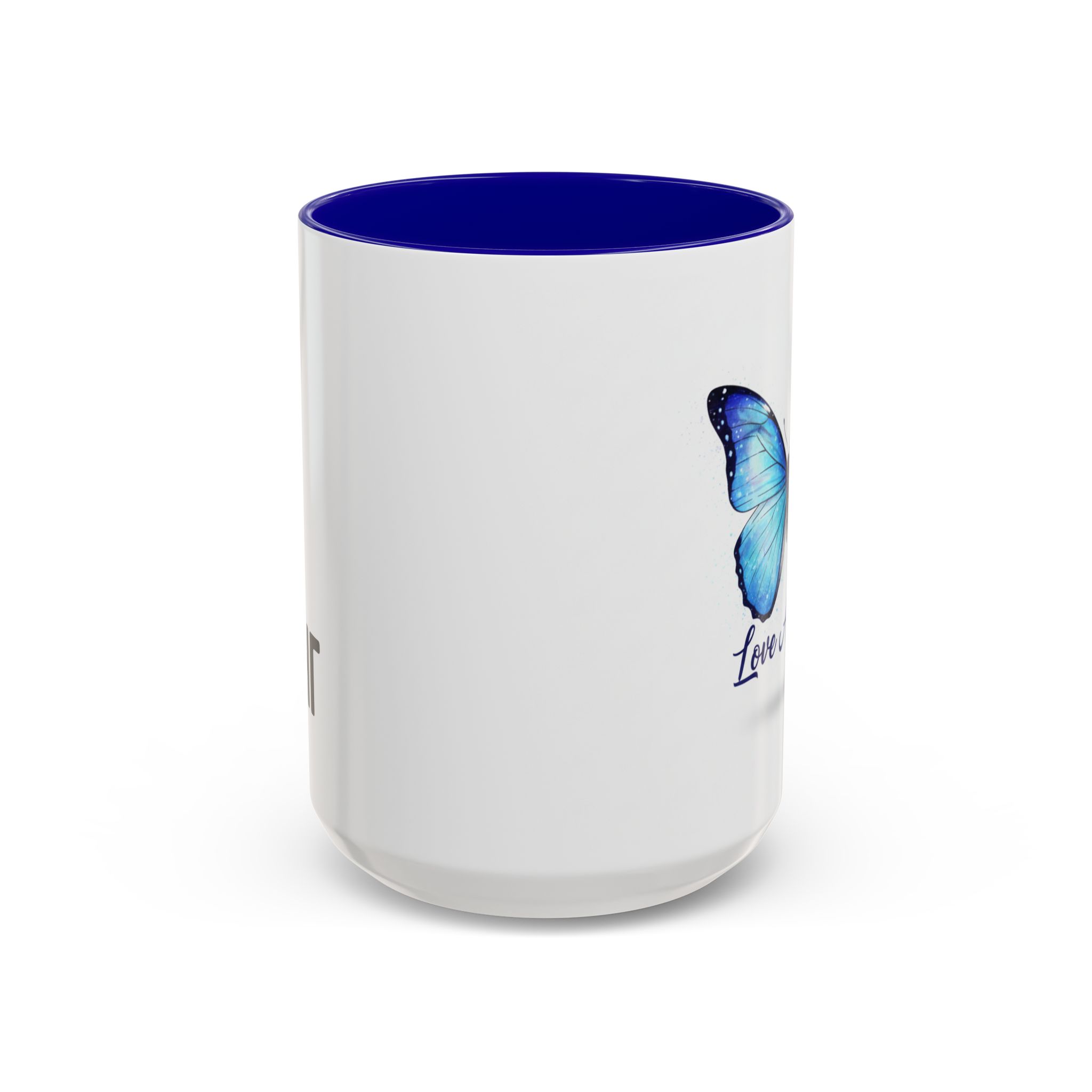 Blue Butterfly Accent Mug — Inspirational 'Love' Ceramic Coffee Cup (15oz) - Image 2