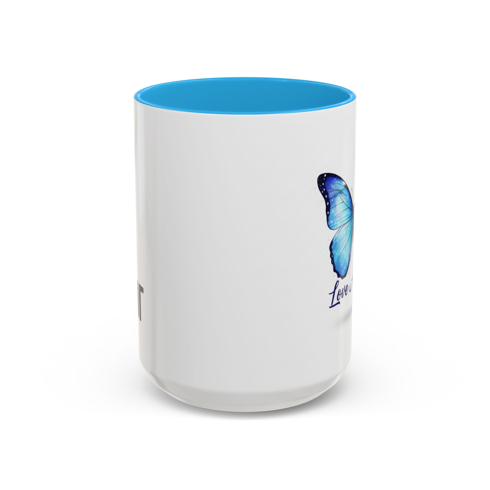 Blue Butterfly Accent Mug — Inspirational 'Love' Ceramic Coffee Cup (15oz) - Image 5