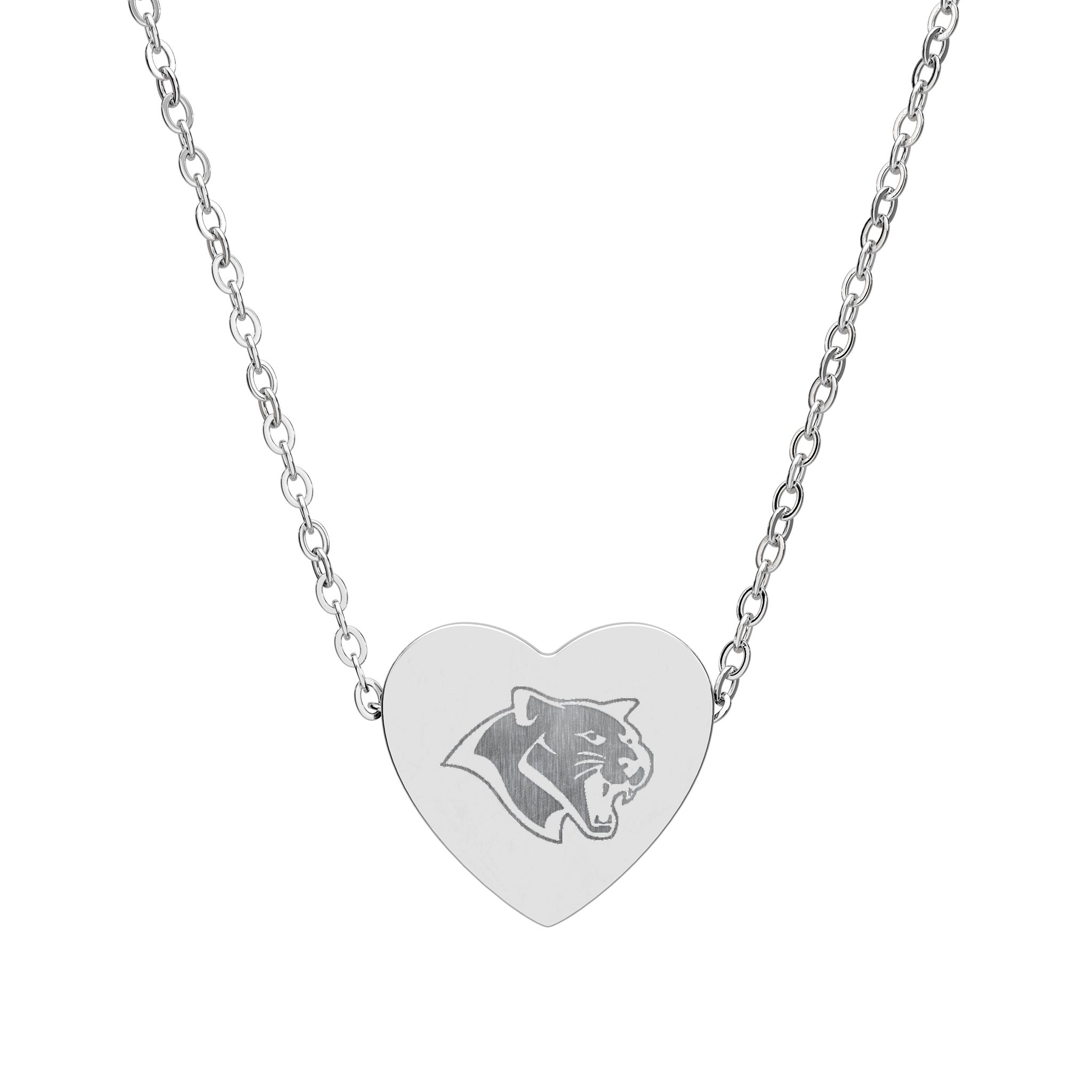 Engraved Heart Necklace with Cougar Motif — Personalized Animal Charm