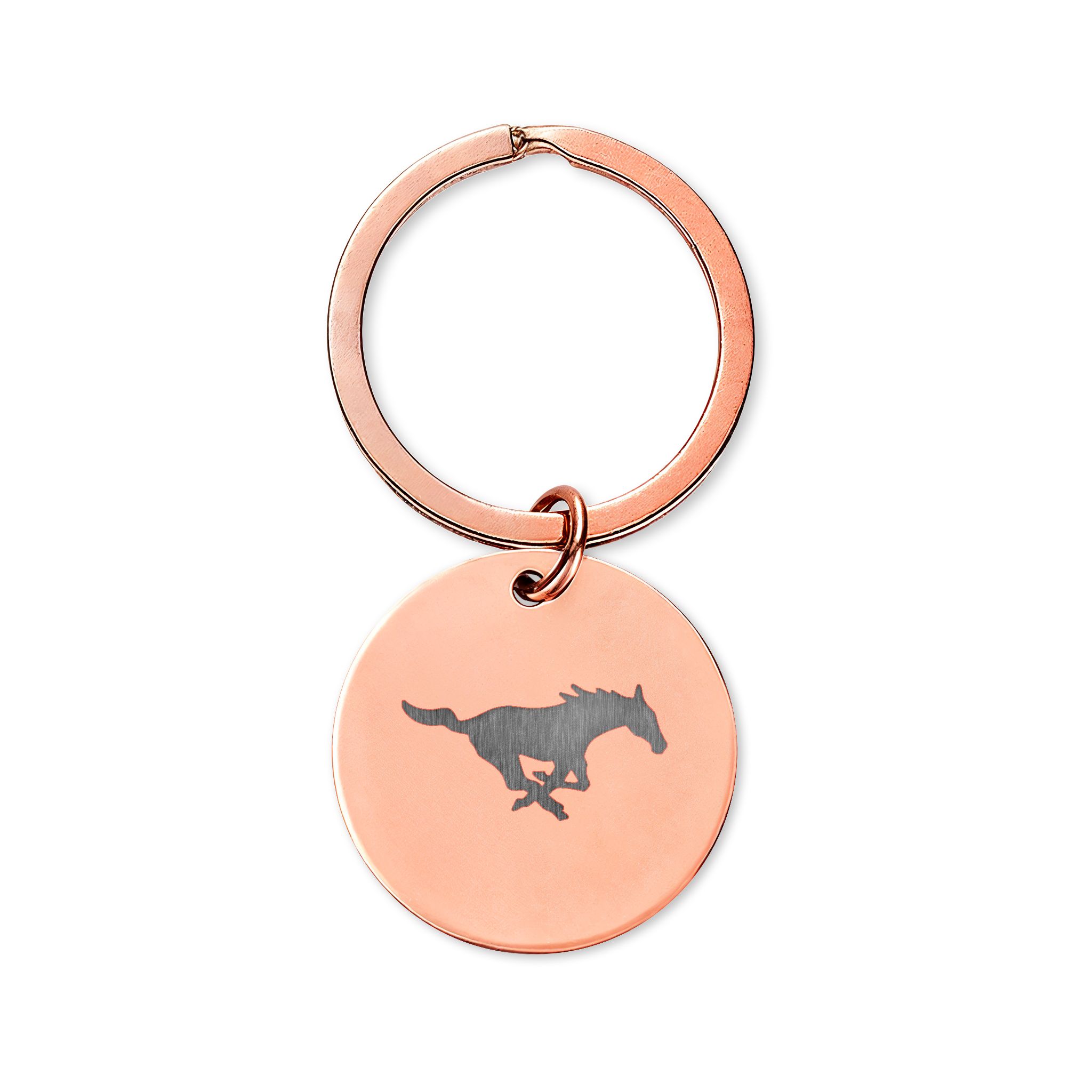 Engraved Stainless Steel Round Keychain — 'Pony Up' with Running Horse - Image 4