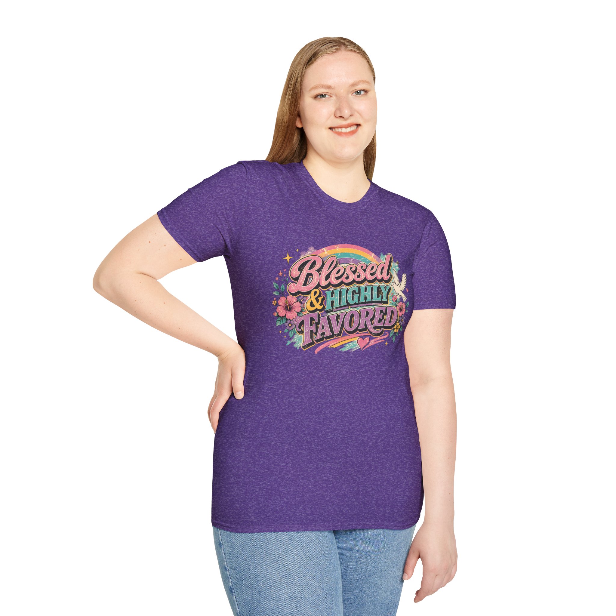 Blessed & Highly Favored T-Shirt — Floral Rainbow Christian Faith Tee - Image 38