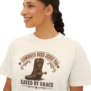 Saved by Grace Cowgirl Tee — "Cowboys Need Jesus Too" Christian Western Shirt