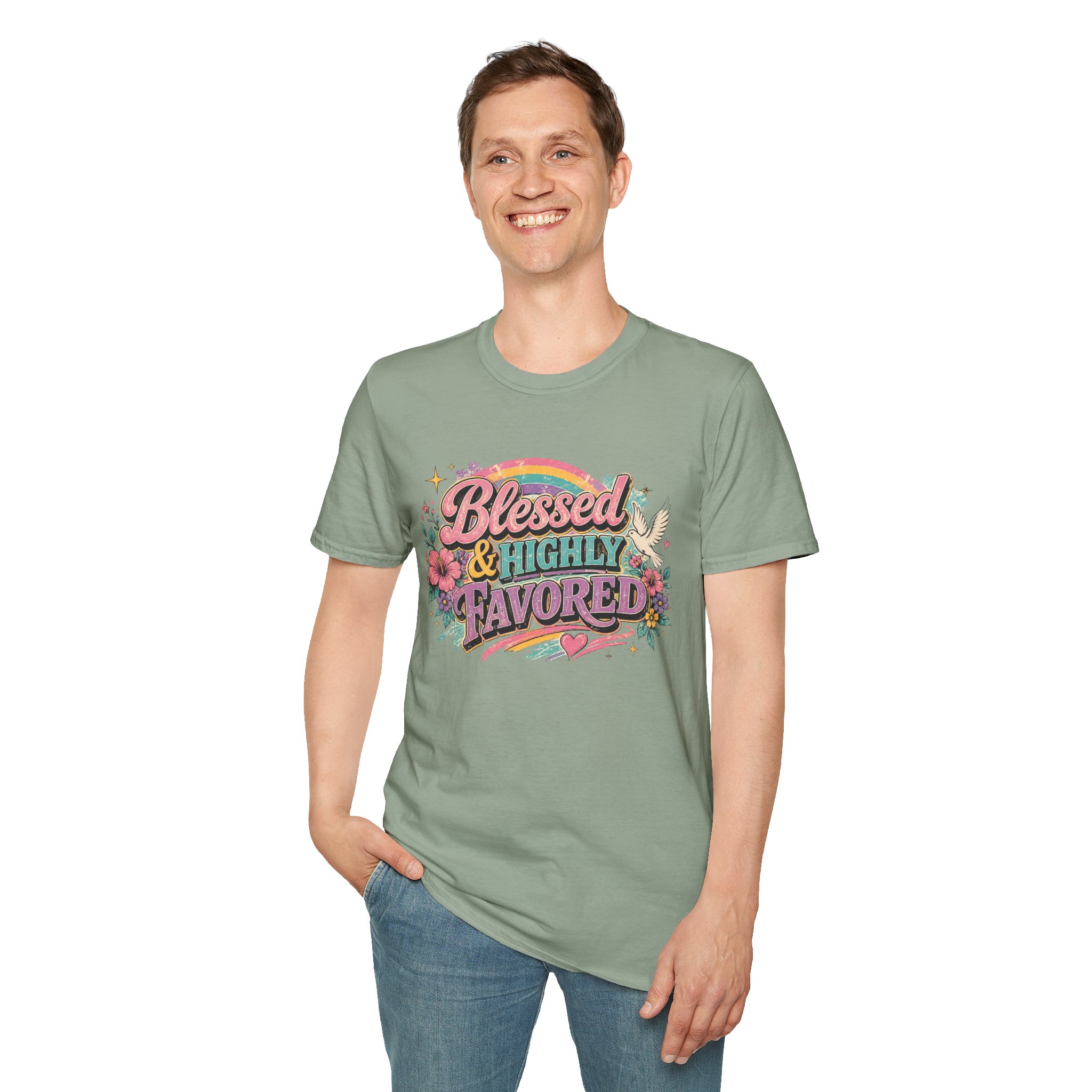 Blessed & Highly Favored T-Shirt — Floral Rainbow Christian Faith Tee - Image 15
