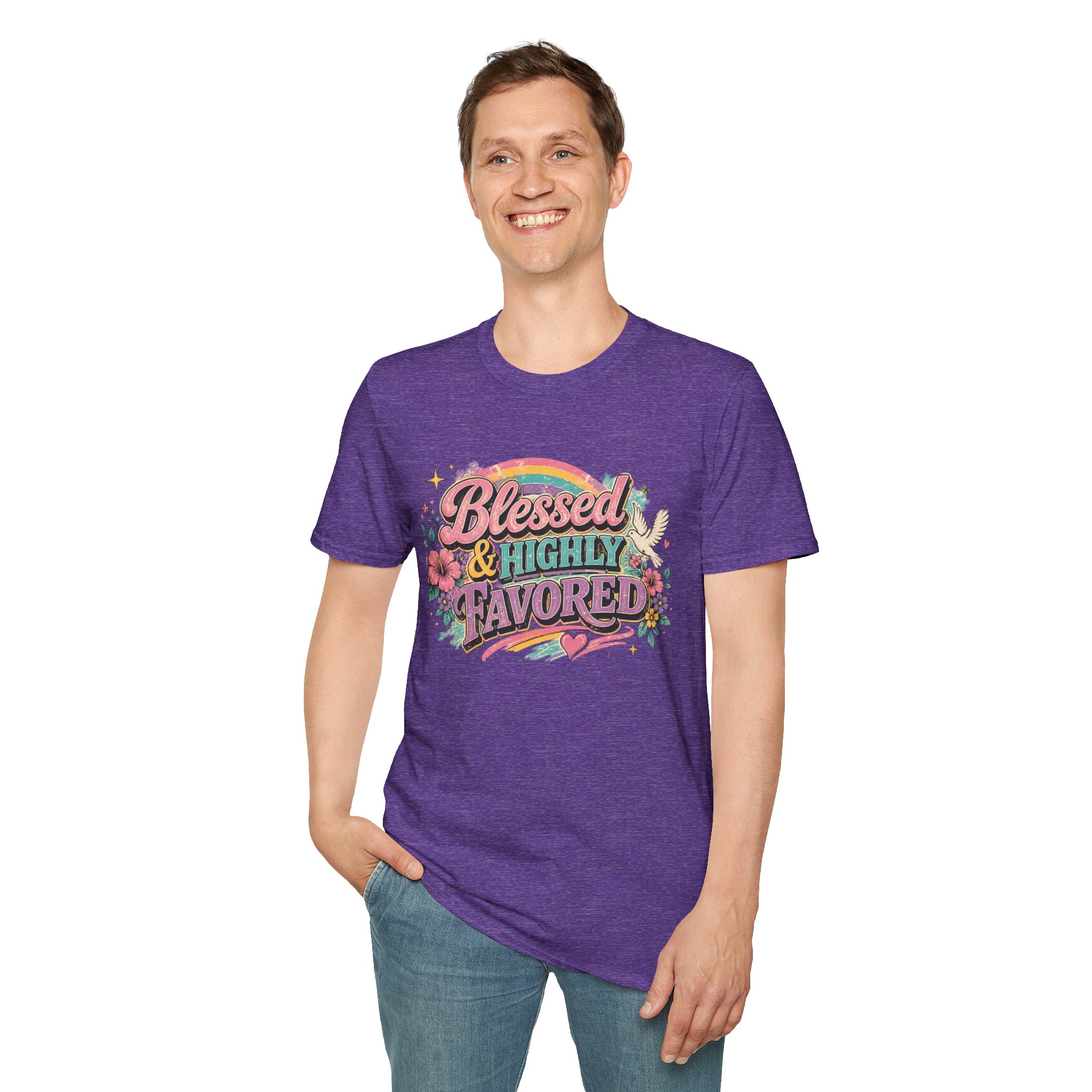 Blessed & Highly Favored T-Shirt — Floral Rainbow Christian Faith Tee - Image 39