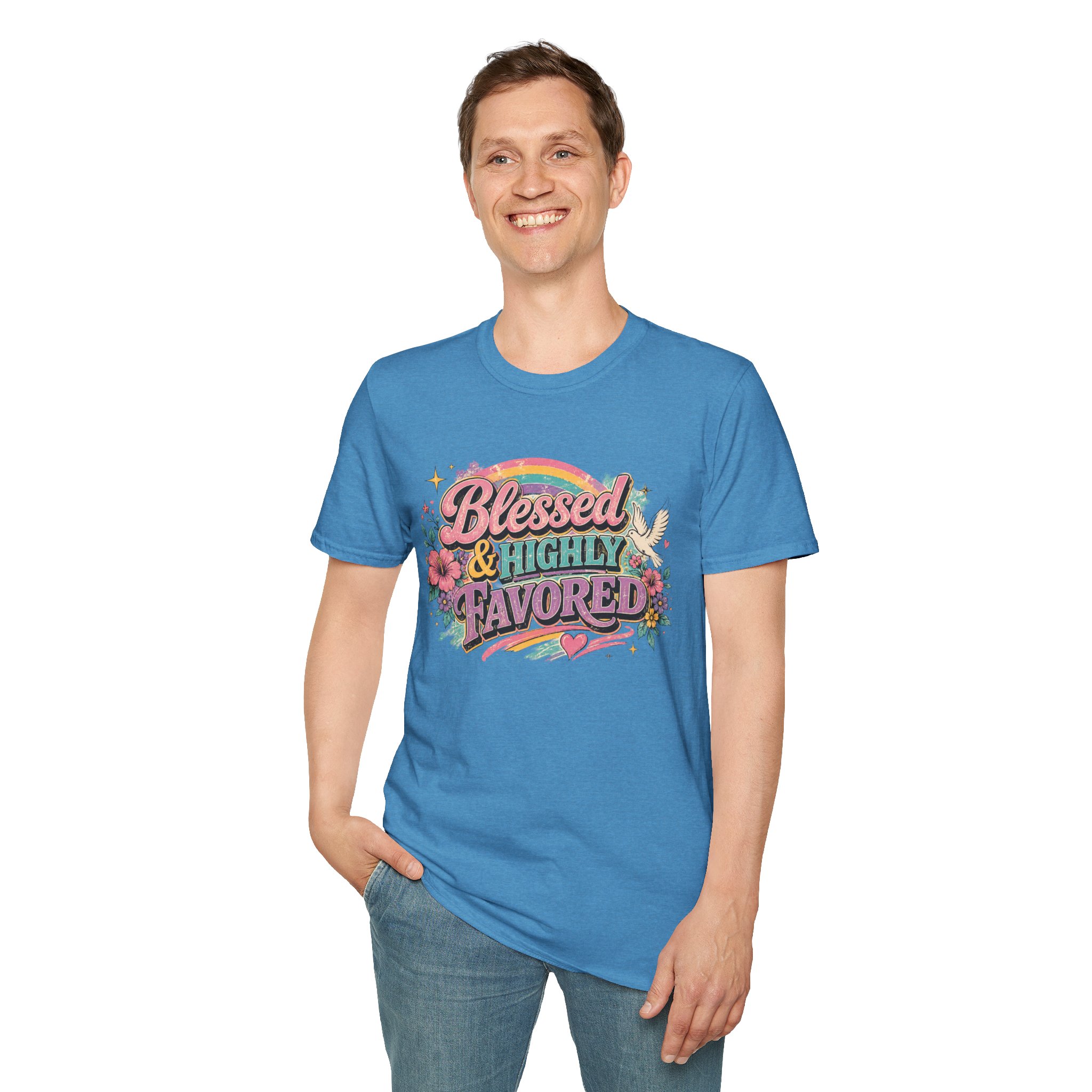 Blessed & Highly Favored T-Shirt — Floral Rainbow Christian Faith Tee - Image 23