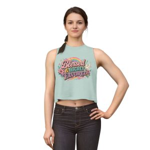 Blessed & Highly Favored Women’s Crop Top — Christian Rainbow Floral Faith Tank