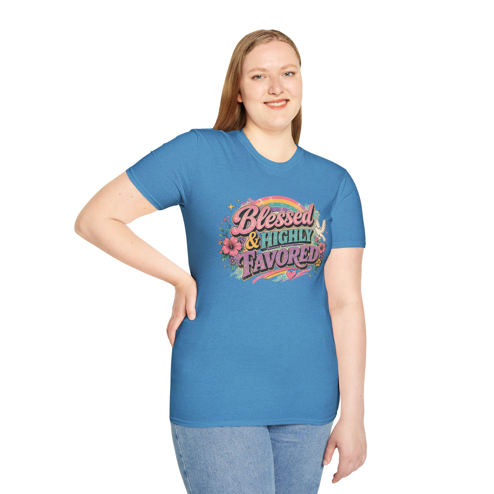 Blessed & Highly Favored T-Shirt — Floral Rainbow Christian Faith Tee - Image 22