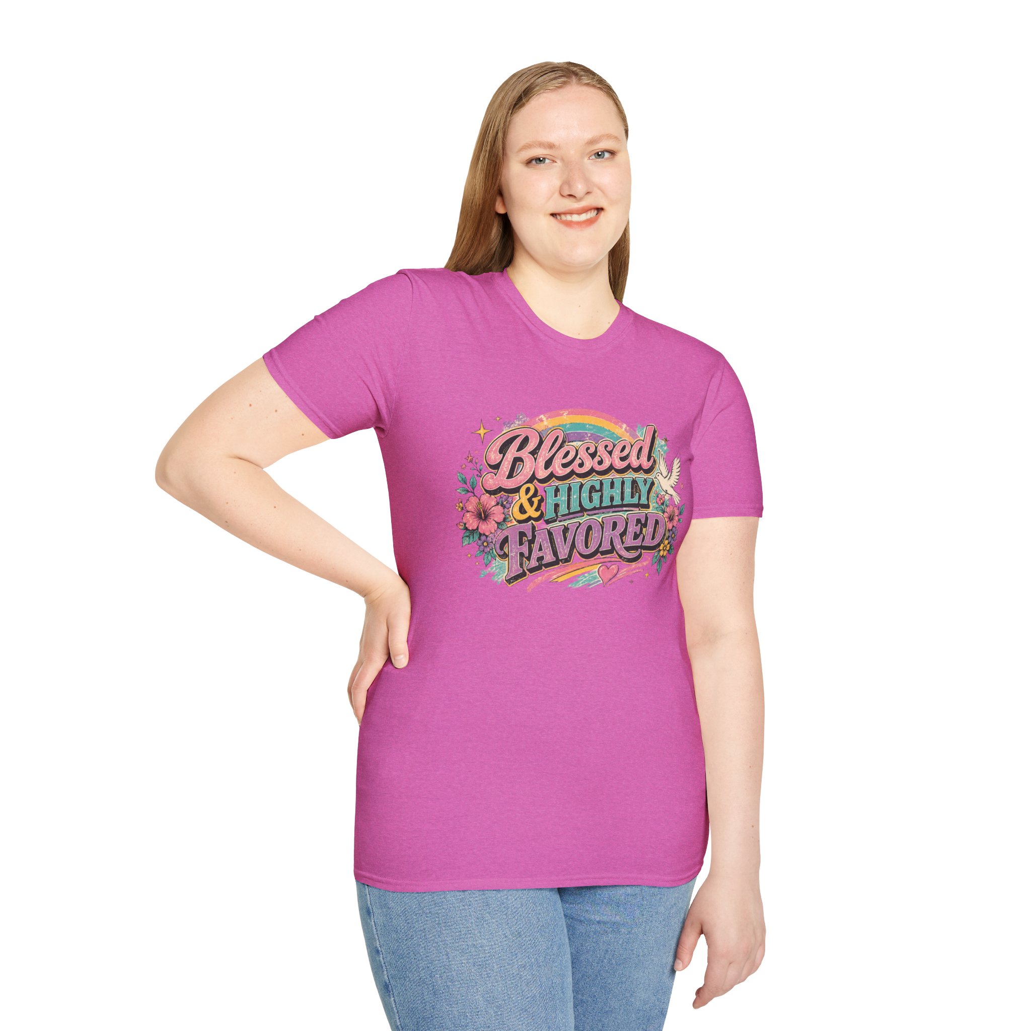 Blessed & Highly Favored T-Shirt — Floral Rainbow Christian Faith Tee - Image 46