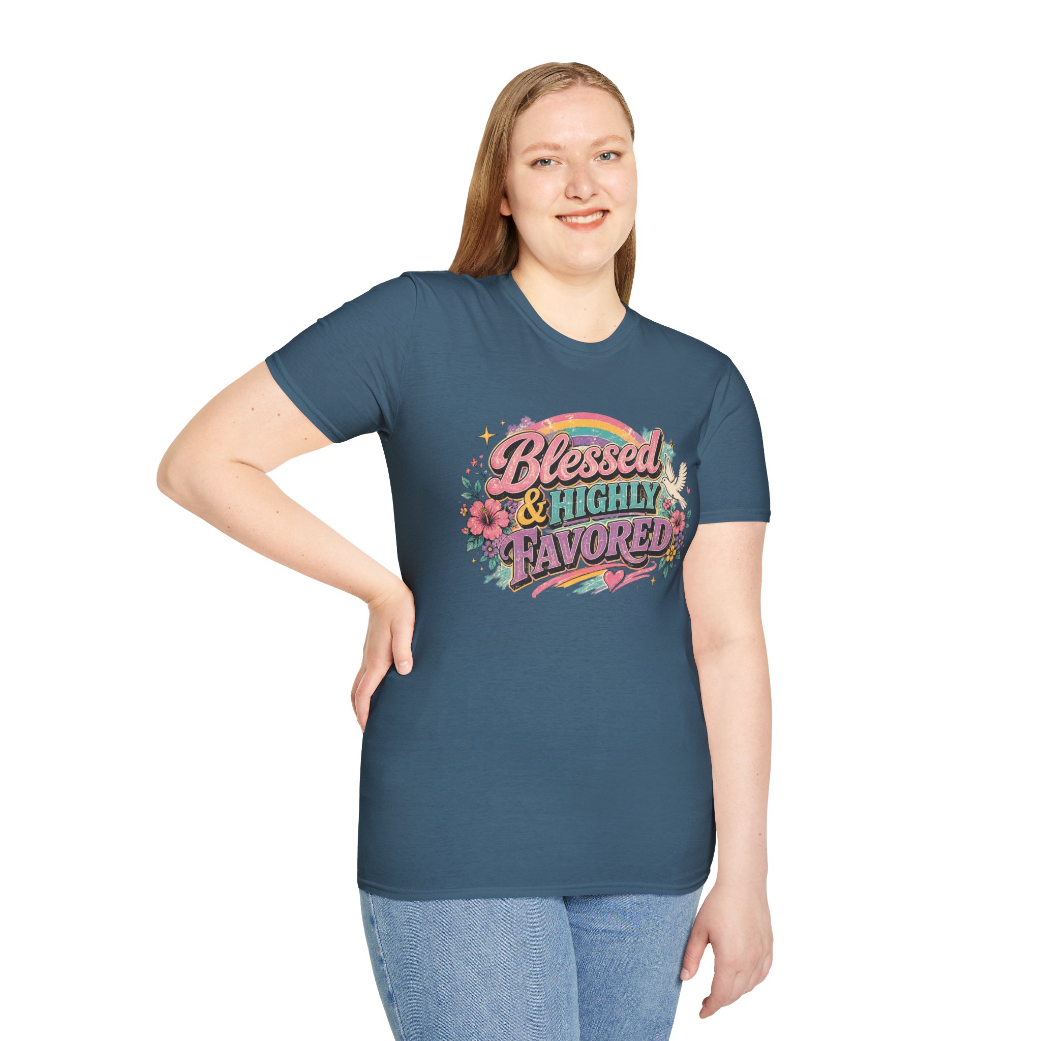 Blessed & Highly Favored T-Shirt — Floral Rainbow Christian Faith Tee - Image 30