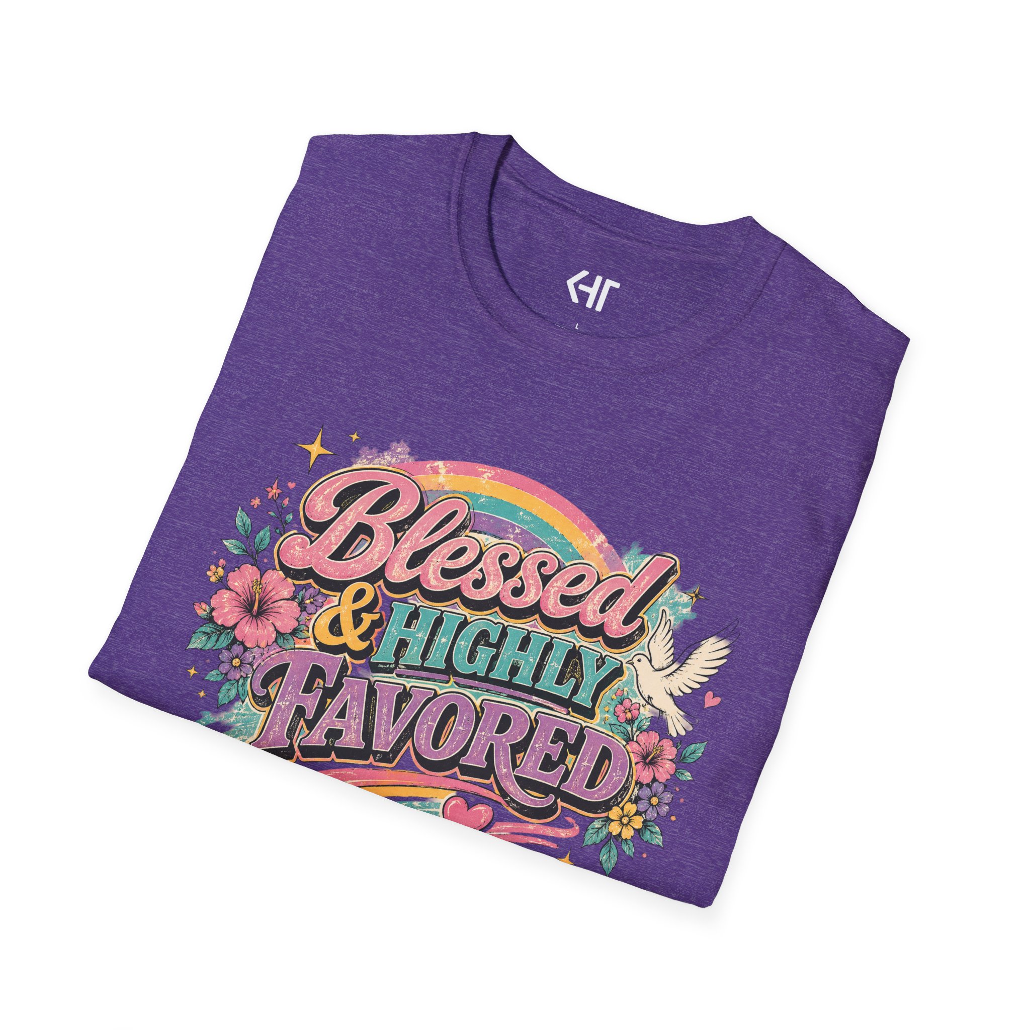 Blessed & Highly Favored T-Shirt — Floral Rainbow Christian Faith Tee - Image 37