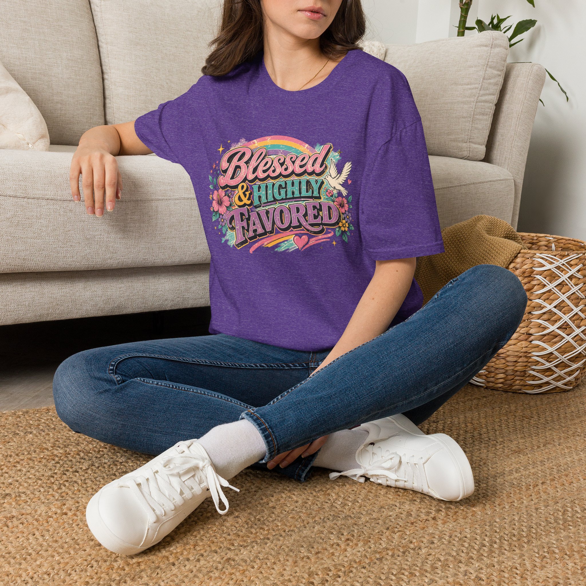 Blessed & Highly Favored T-Shirt — Floral Rainbow Christian Faith Tee - Image 34