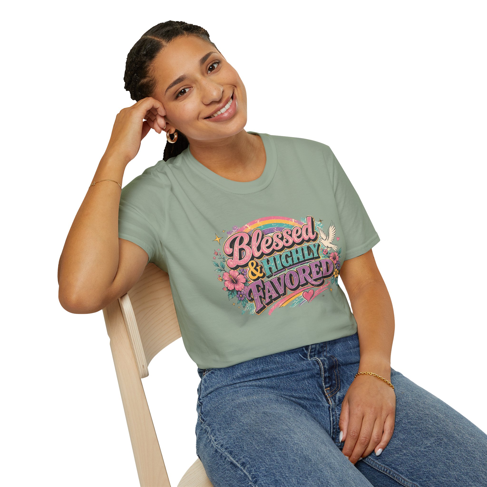 Blessed & Highly Favored T-Shirt — Floral Rainbow Christian Faith Tee - Image 16