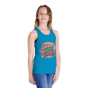 Kids Tank Top - "Blessed & Highly Favored" Floral Faith Design