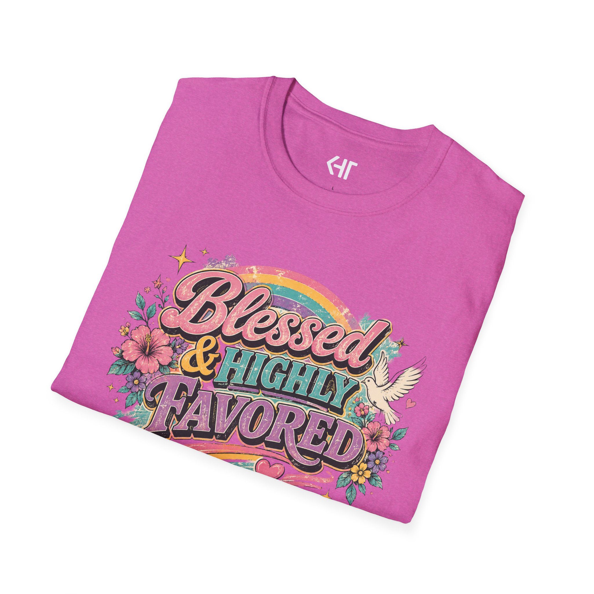 Blessed & Highly Favored T-Shirt — Floral Rainbow Christian Faith Tee - Image 45