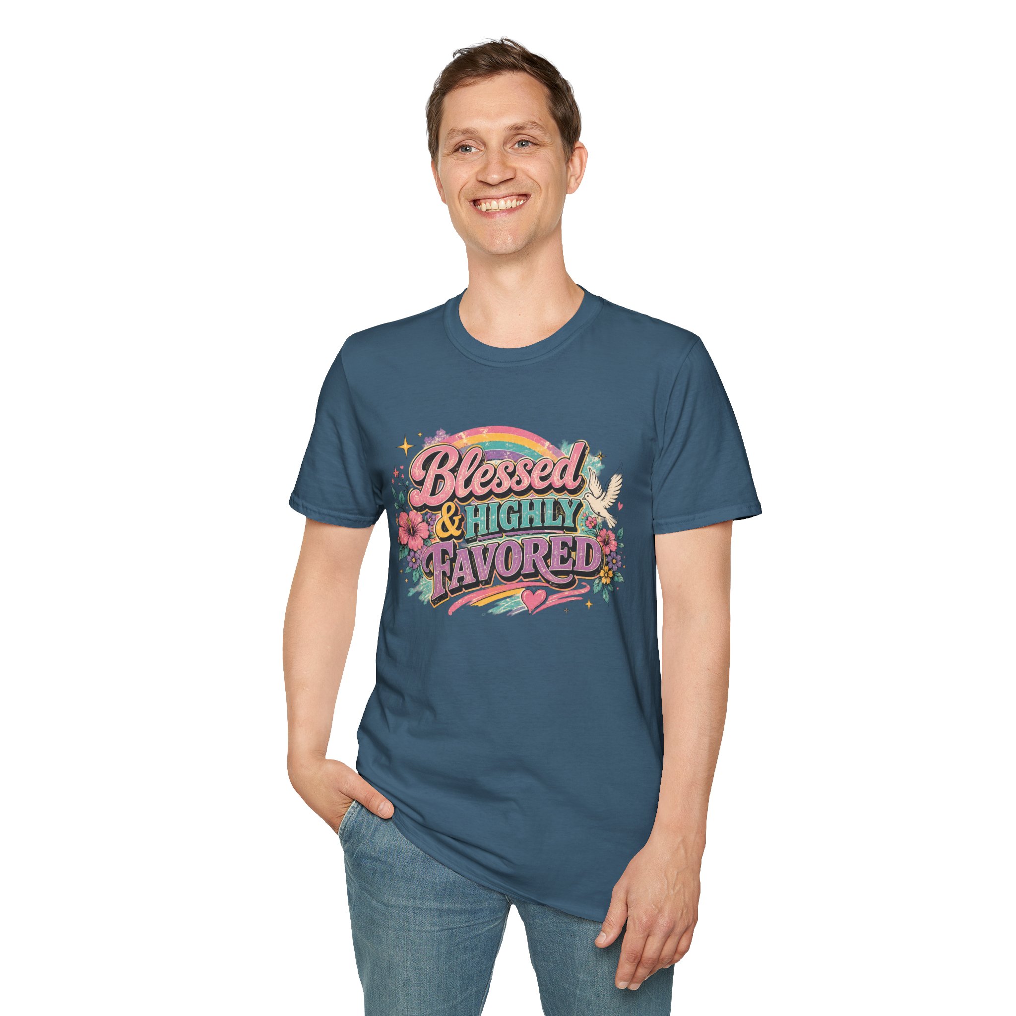 Blessed & Highly Favored T-Shirt — Floral Rainbow Christian Faith Tee - Image 31