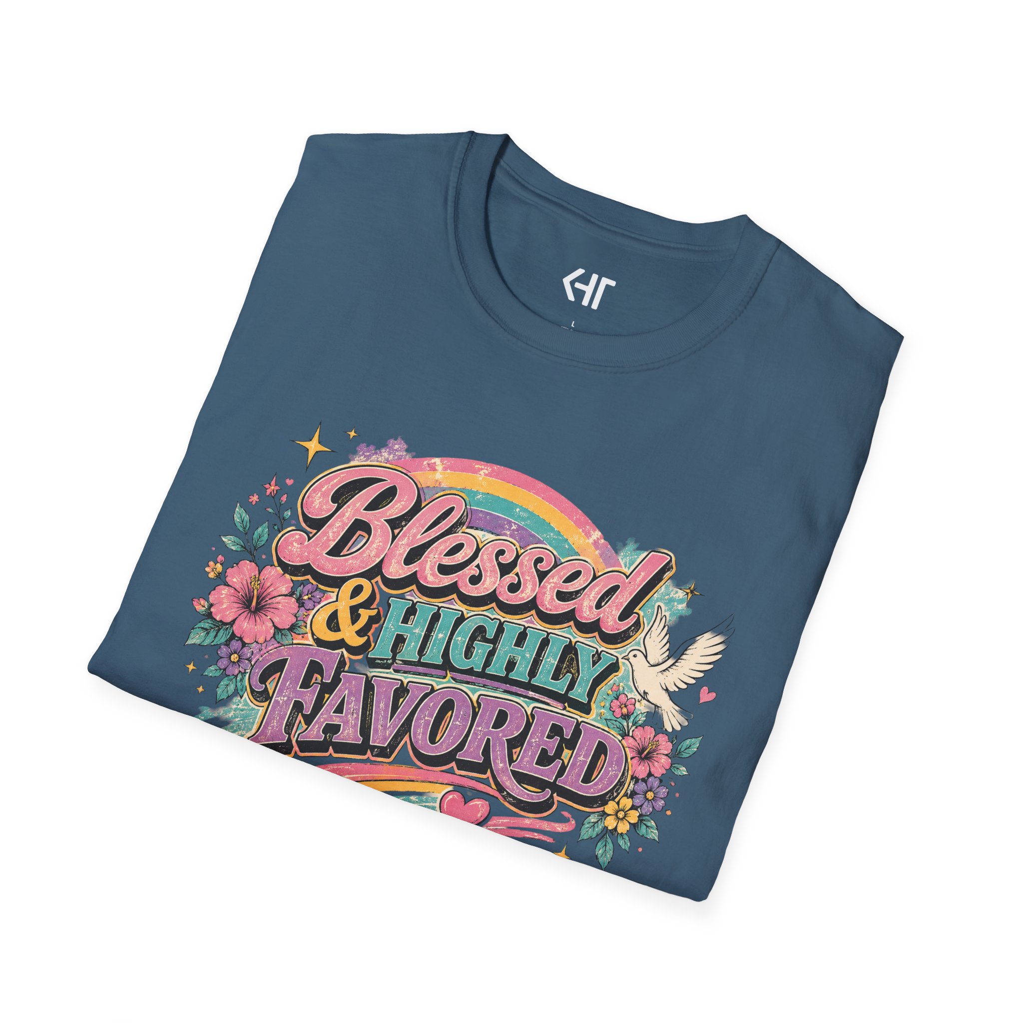 Blessed & Highly Favored T-Shirt — Floral Rainbow Christian Faith Tee - Image 29