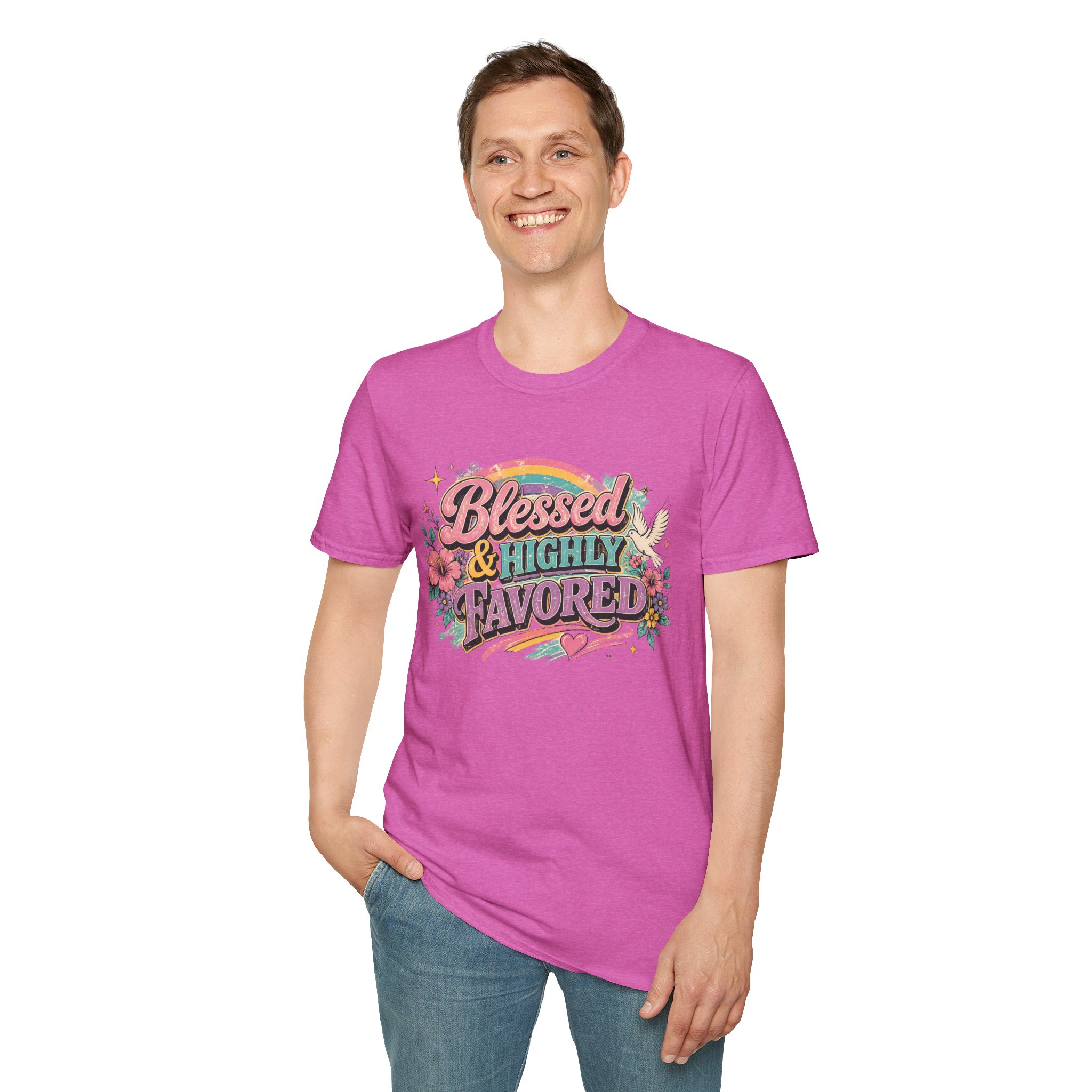 Blessed & Highly Favored T-Shirt — Floral Rainbow Christian Faith Tee - Image 47
