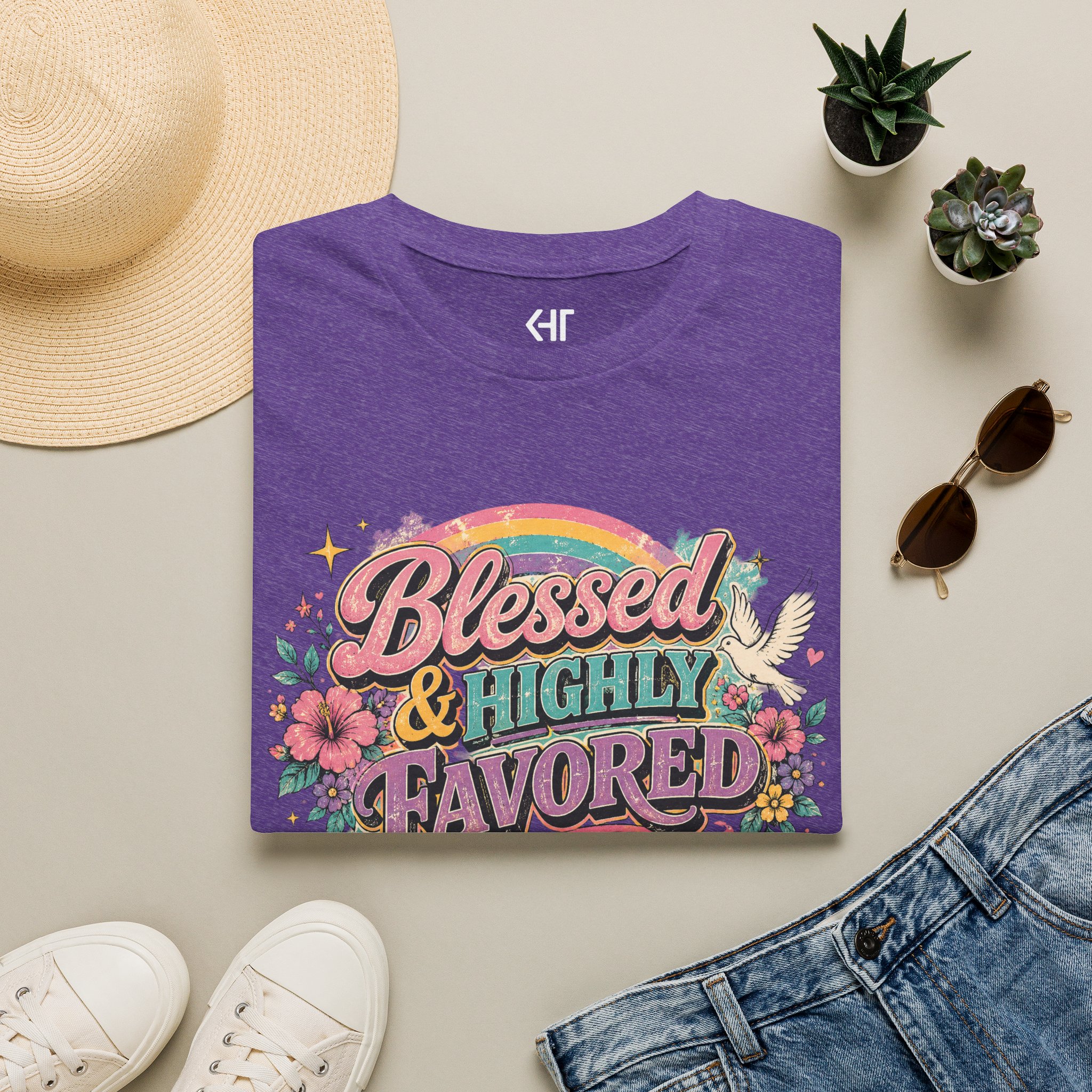 Blessed & Highly Favored T-Shirt — Floral Rainbow Christian Faith Tee - Image 33
