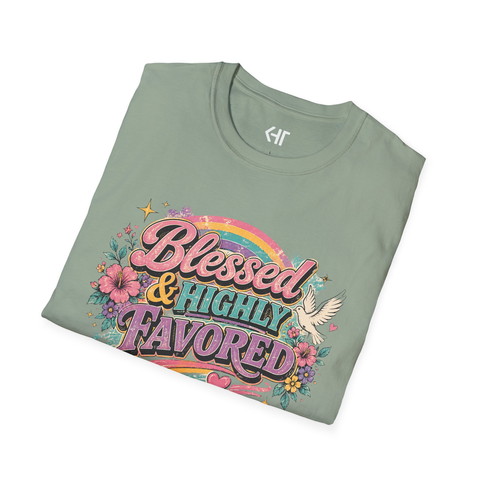 Blessed & Highly Favored T-Shirt — Floral Rainbow Christian Faith Tee - Image 13