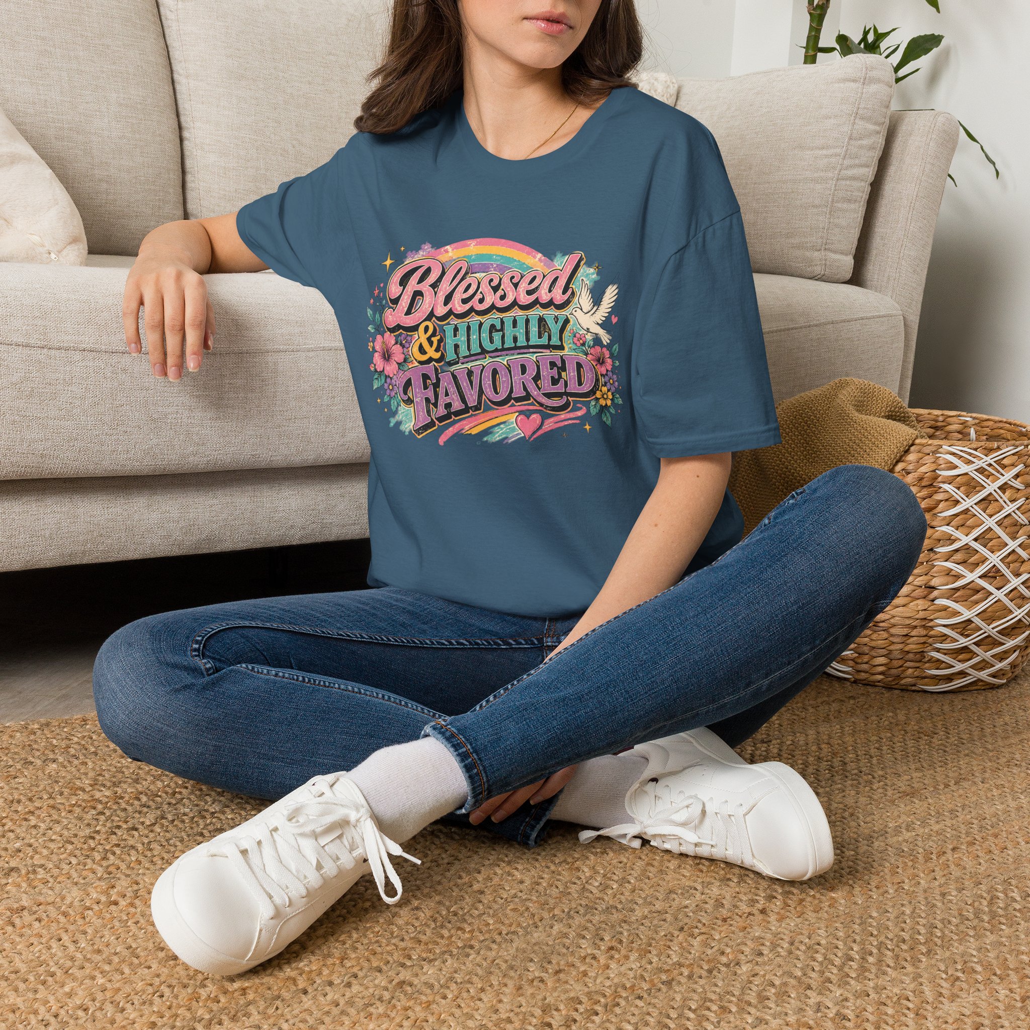 Blessed & Highly Favored T-Shirt — Floral Rainbow Christian Faith Tee - Image 26